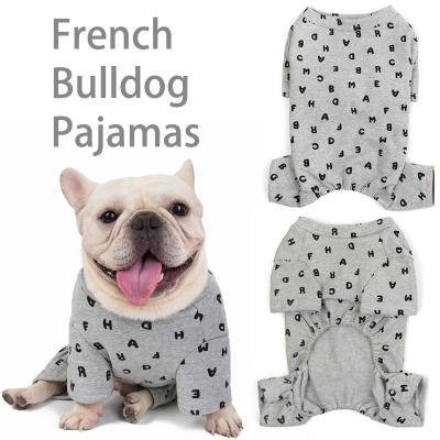 China Viable Gray French Bulldog Velvet Warmer Soft Letter Printed French Cotton Dog Pajamas Pet Apparel Jumpsuit for sale