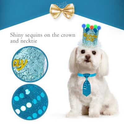 China Wholesale LED Celebration Crown Dog Birthday Hat Stocked Shining Dog Bandana and Neck Ties Collar for sale