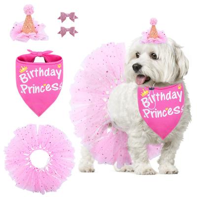 China Lovely Design Pink Dog Dress Celebration Dog Birthday Bandana Luxury Stocked Set for sale