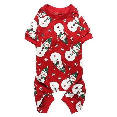 China Christmas Viable High Quality Soft Pajamas Cute Dog Snowman Printed Four Legs Dog Clothes Dog Pajamas for sale