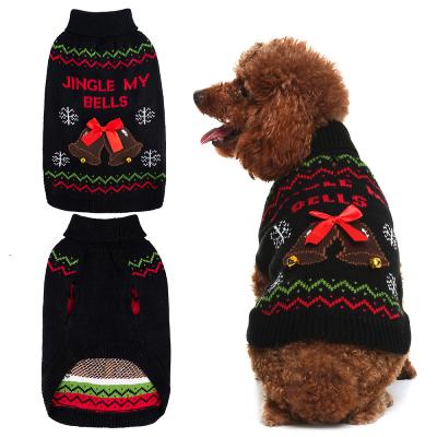 China Wholesale Sustainable Christmas Soft Pet Winter Warm Sweater Knitted Two Little Bells Pattern Pets Clothes For Dog for sale