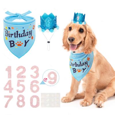 China Wholesale Stocked Pet Birthday Celebration Items Dog Hat Pet Accessories Dog Bandana Birthday Set for sale