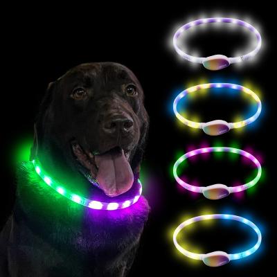 China Laroo Rainbow LED Stocked Instant Waterproof Dog Cat Collar Led Clip USB Rechargeable Night Safety for sale