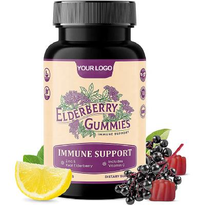 China immune & Anti-Fatigue Cheap Price Customized Logo Immune Support ZIN C& Real Vitamin C Fruit Natural Pectin Gummies Elderberry Real 60 Counts for sale