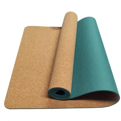 China Fitness Equipment Application Custom Logo Cork Tpe Yoga Mats With Non Slip Stance Line for sale