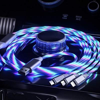 China Light Flowing Flame Led PC Charging Cable 3 In 1 Type C 3A Micro Fast Charger USB Pigtail Charging Cable for sale