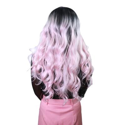 China Hot Selling High Quality Luxury Pink Blonde Hair Wholesale Body Wave Hot Selling Heat Resistant Synthetic Wig For Black Women for sale