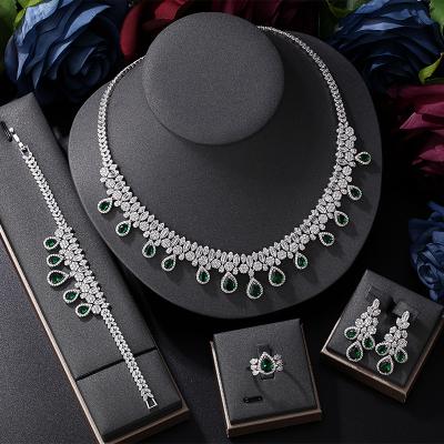 China CLASSIC Luxury Elegant Shape Women CZ Necklace Earrings Bracelet Ring Ring Bridal Jewelry Sets And Big Wedding Jewelry Sets For Bride for sale