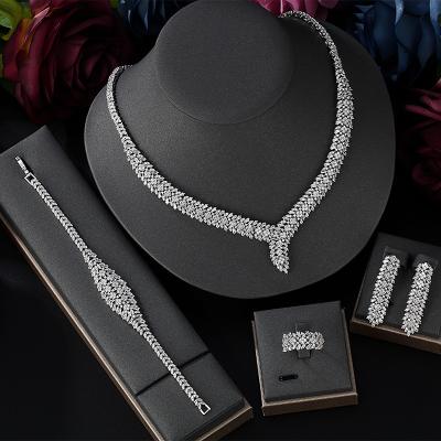 China CLASSIC Famous Brand 4pcs Full Bridal Zirconia Jewelry Sets For Women Party, Dubai Nigeria CZ Crystal Wedding Jewelry Sets for sale