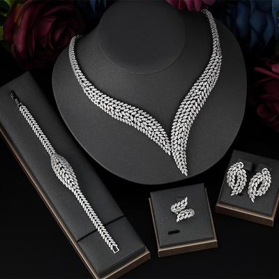 China CLASSIC Nigeria Bridal Zirconia For Women Party Rings Luxury CZ Crystal Wedding Jewelry Dubai Necklace Bracelet Earring Sets for sale