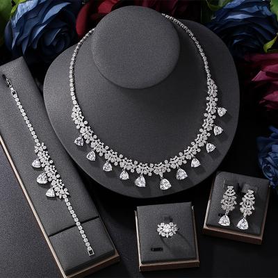 China CLASSIC 4pcs Dubai Zircon Tassel Drop Big Chunky Wedding Bridal Necklace Luxury Jewelry Sets For Brides Party for sale