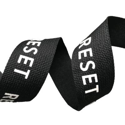 China Sustainable Custom 25mm Designed Black Printed Logo Polyester Nylon Belt Webbing for sale