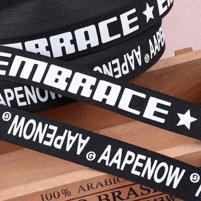 China Viable Custom Black Polyester Belt Nylon Webbing With Jacquard Printed Logo for sale