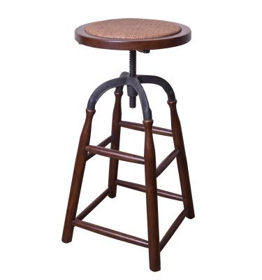 China French Style Antique Metal Adjustable-Height Swivel Solid Wood Industrial Bar Stool for sale