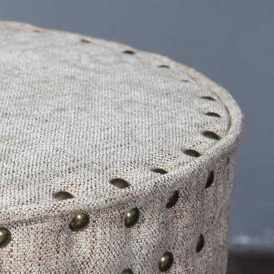 China Small Stool French Style Studded Stool Canvas Upholstered Round Stool for sale