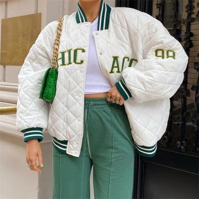 China 2021 New Arrival Viable Letters Embroidered Bubble Diamond Lattice Padded Jacket Fashion Women Winter Jacket for sale