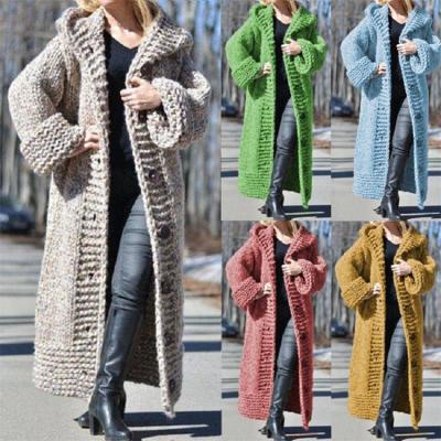 China 2021 New Heather Hooded Knitting Straight Breathable Plus Size Coat Cardigan Women Long Sleeve Sweater for sale