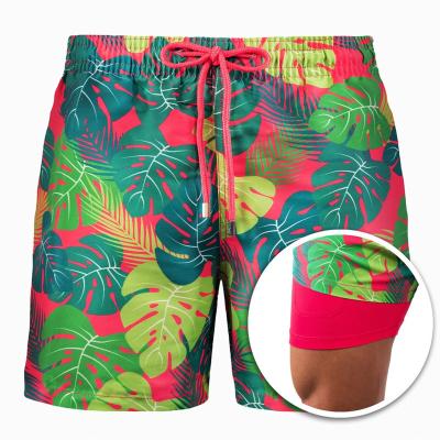 China 2021 Newest Style Double Layers Breathable Men's Custom Swim Shorts Elastic Waist Trunks for sale