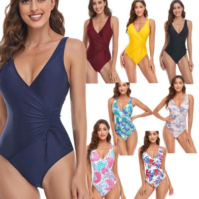 China 2022 New Design Breathable Floral Printing One Piece Solid Color Quick Dry Bikini Swimwear For Women In Stock for sale