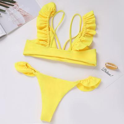 China Anti-UV Simple Yellow Red Red Bathing Triangle Women Bathingsuit Bikini Thong Swimwear for sale