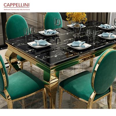 China Durable Dining Room Furniture Set Steel Table 4 Legs 6 Chairs And Slate Table Dining Set for sale