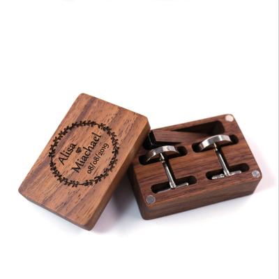 China Wedding Gift Viable High Quality Wooden Cufflinks And Link Clip With Wooden Box Mens Walnut Cufflinks Storage Box for sale