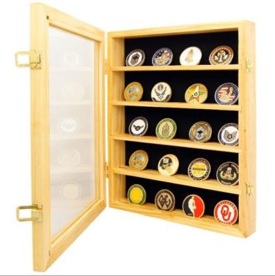 China Viable Rustic Wooden Challenge Coin Display Cases Coin Display Rack Coins Storage Rack for sale