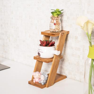 China Eco-Freindly Multi-Function Storage Organize Flower Rack Wooden Plant Ladder Shelf Bonsai Tree Display Stand for sale