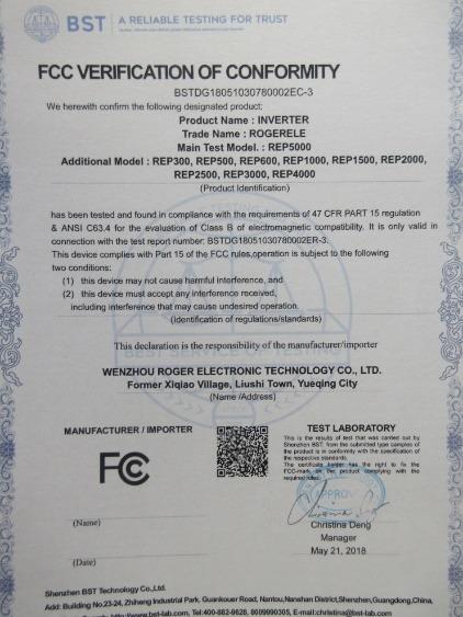 FCC - Wenzhou Rogerele Electronic Technology Co., Ltd.