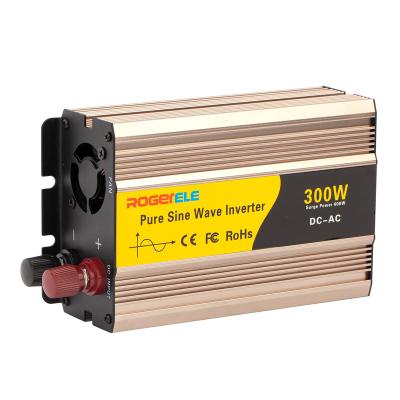 China Aluminum alloy rogerele free sample 300W 12V/24V/48V DC to AC 110V/120V/220V/230V pure sine wave inverter for sale