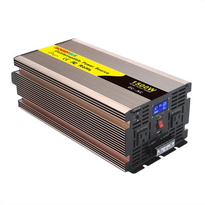 China 1500W 12v 24v dc to ac 110v120v 120v pure sine wave inverter with charger rep USA SOCKET 396*180*130 for sale