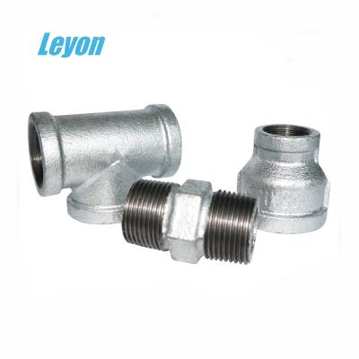 China malleable iron pipe fitting gas pipes and fittings g.i equal pipe fittings tee galvanized cast iron pipe tee 90 elbow 1/8