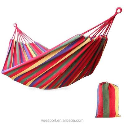 China Wholesale Traditional 2 Person Striped Leisure Outdoor Bed Thickened Canvas Hanging Hammock Bed Sleep Swing 190*150cm For Camping for sale