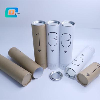 China Factory Price Recycled Materials Biodegrade Food Paper Tube Package For Water Bottle T-shirt Paper Box With Metal Lid Cylinder Mailing Tube for sale