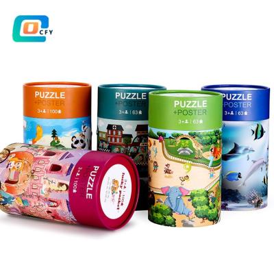 China Factory Biodegradable ODM OEM 100 Pieces Fun Paper Puzzles Jigsaw Puzzles Toys Educational Container Packaging Tubes For Kids for sale