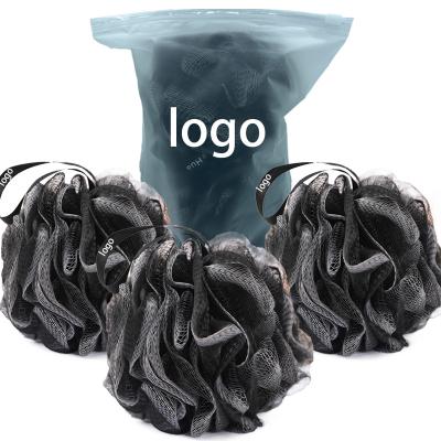 China EXFOLIATE Custom Natural PE Shower Loofah Bean Bag Ball Men Exfoliating Black Mesh Scrubber Sponge Bamboo Charcoal Bath Sponge Extra Large for sale