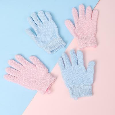 China EXFOLIATE Good Quality Nylon Five Fingers Glove Massage Scrubber Shower Exfoliating Bath Gloves for sale