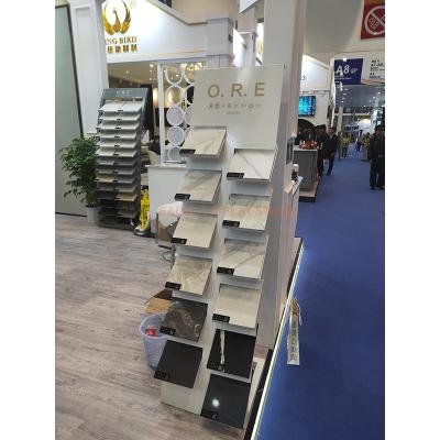 China Xiamen Strong Stone Metal Waterfall Stone Tile Display Fair Tower Rack for sale