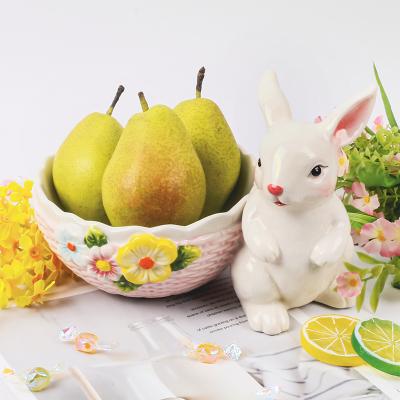 China Dining Table Viable Ceramic Rabbits Decorative Children Roll Small Porcelain Cartoon Wholesale Creative Kitchen Tableware For Easter for sale