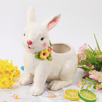 China New Design Rabbit Ceramic Ornament Decoration Stocked Nordic Easter Egg Holder for sale