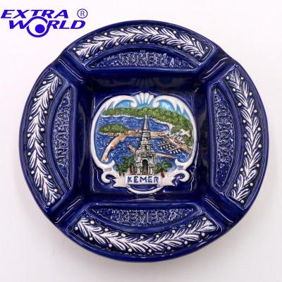 China Ceramic Sightseeing Gift EW50038 Turkey Kemer Best Souvenir Tourism Products Customize Ashtray With Custom Logo for sale