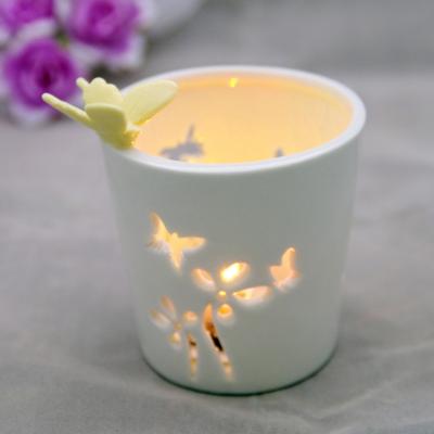 China Wholesa New 2020 Yellow Butterfly Modern Ceramic Candle Jar Without Lid Ceramic Oil Burners Candle Ceramic Oil Burners Candle for sale