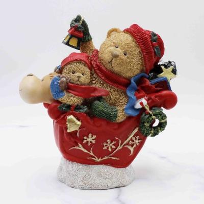 China New Cute Europe Bear Family Pulling Reindeer Sleigh Decoration For Kids Christmas Gift for sale