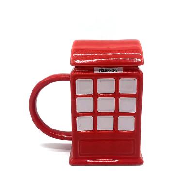 China New Viable Hot Selling Mugs Coffee Mugs Creative Red Phone Booth Ceramic Tea Mug With Lid for sale