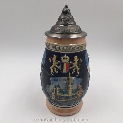 China Viable German Custom Stoneware 1 Liter Ceramic Beer Mug With Lid for sale