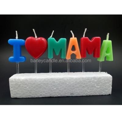 China No Dripping 2019 Hot Selling No Smoking And I Love MOM Paraffin Solid Birthday Cake Candles Colorful Birthday Party Candles / for sale