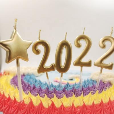 China Hot Selling China Factory Classic Candle Number 2022 Golden Birthday Cake Topper Decoration Candle For Parties for sale