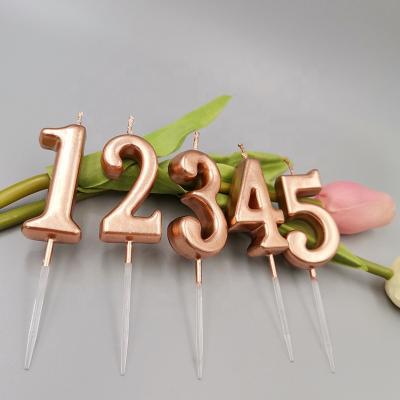 China Factory Hot Selling Flameless Candle Rose Golden Number Birthday Cake Topper Decoration Candle for Parties for sale