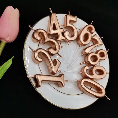 China Hot Sale Flameless Rose Golden Number Birthday Cake Topper Decoration Candle for Parties for sale