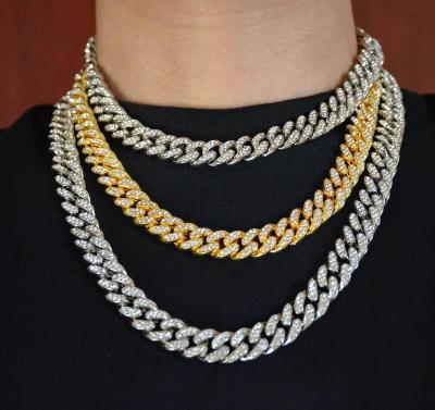 China Free Shipping Hiphop Miami Cuban Link Chain Necklace or Bracelet Diamond Hip Hop Jewelry Necklace for sale